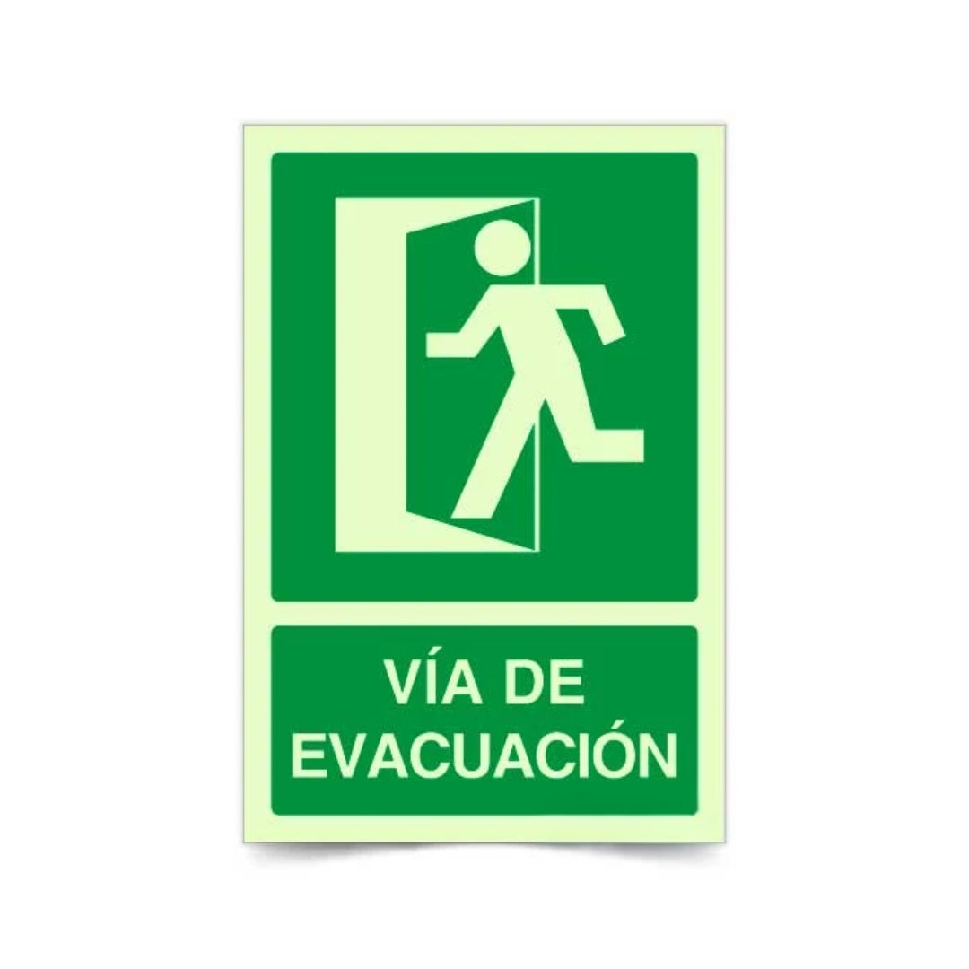 Señalética Vía de Evacuación Puerta Fotoluminiscente Izquierda - Derecha