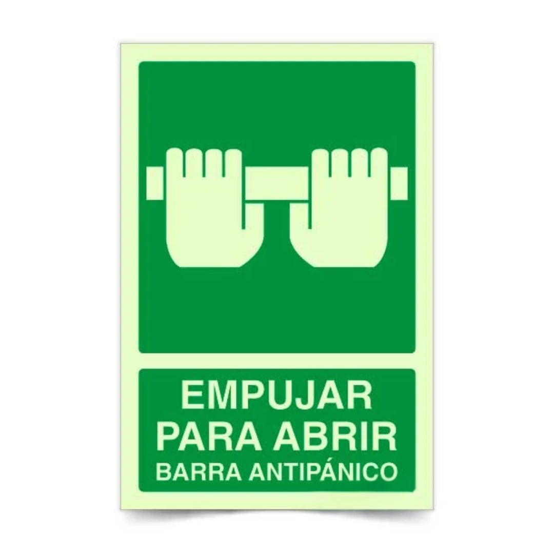 Señalética Empujar para Abrir Barra Antipánico Fotoluminiscente