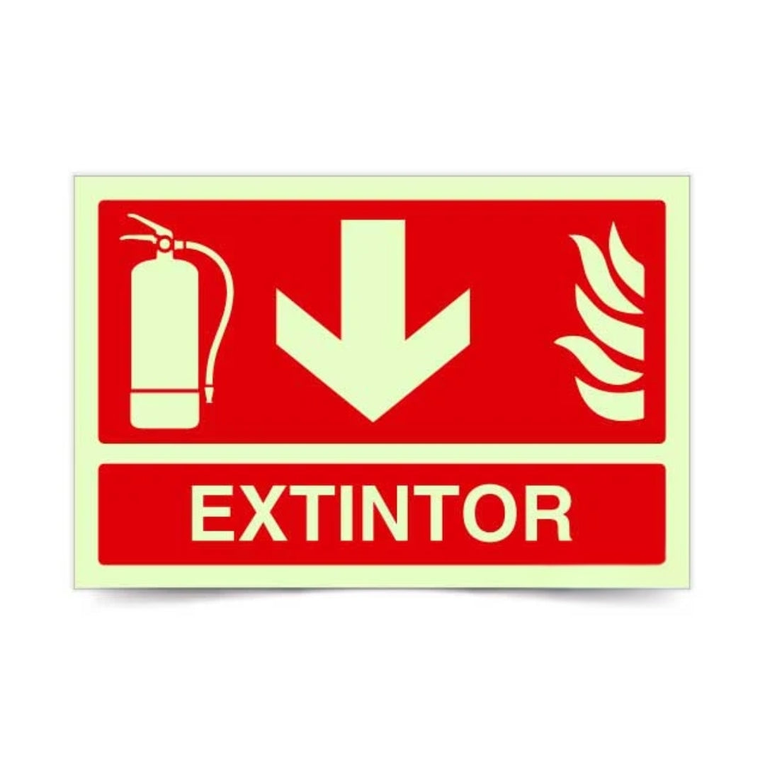 Señalética Extintor Flecha Abajo Horizontal Fotoluminiscente