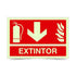 Señalética Extintor Flecha Abajo Horizontal Fotoluminiscente