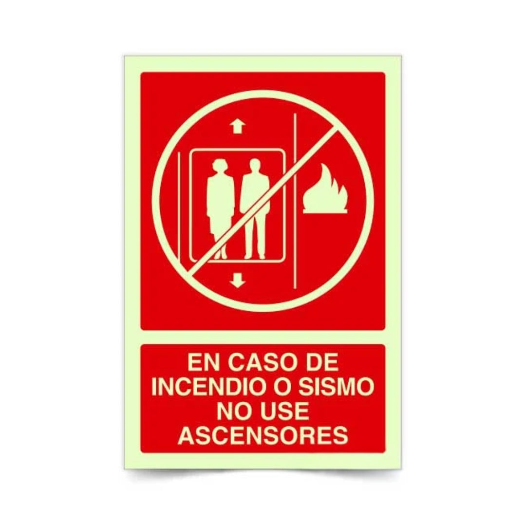 Señalética No Use Ascensores en Caso de Incendio o Sismo Fotoluminiscente