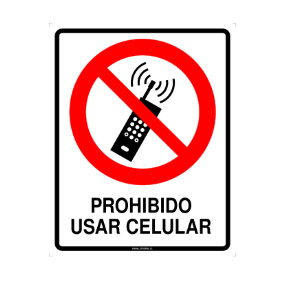 Señalética prohibido usar celular